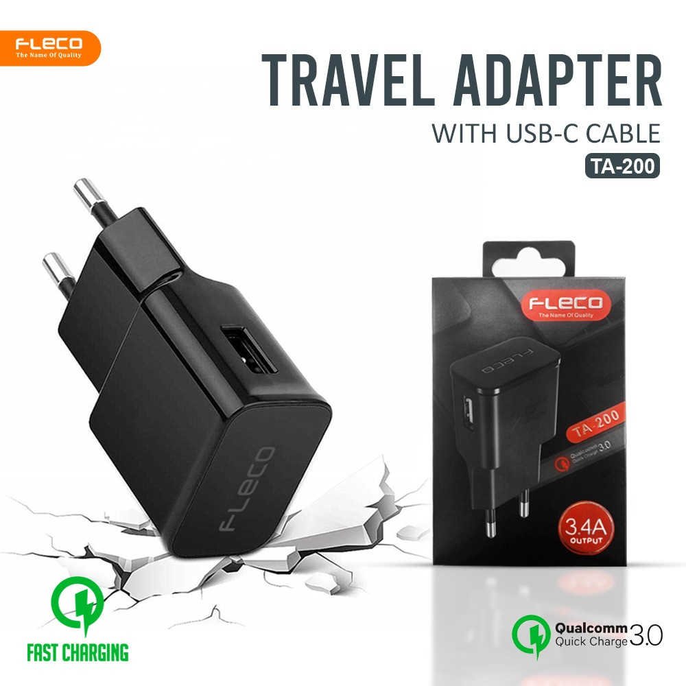 FLECO TA-200 Single USB Port 2A Travel Head Charger Adapter FLECO TA200