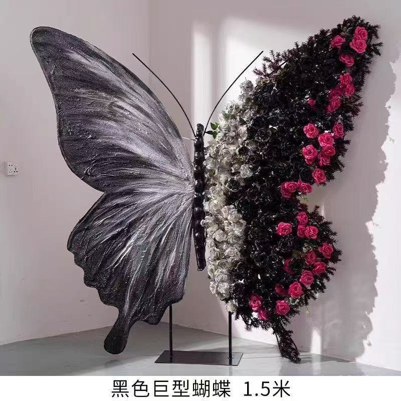 High-End Art ตกแต่ง Clocking Area พื้นหลัง Shop ผีเสื้อสีแดงตกแต่งภาพสุทธิดอกไม้ยักษ์ผีเสื้อประตู R6