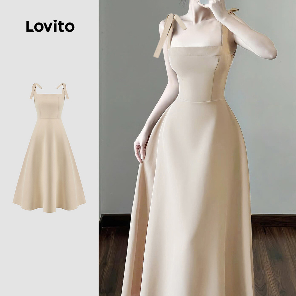 Lovito ชุดเดรสเรียบหรู แต่งลูกไม้ช่วงฤดูร้อน/ฤดูใบไม้ผลิสำหรับผู้หญิง L131ED217