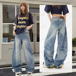 RosieMall กางเกงยีนส์รุ่นใหม่ สไตล์วินเทจอเมริกัน เอวสูงและท…