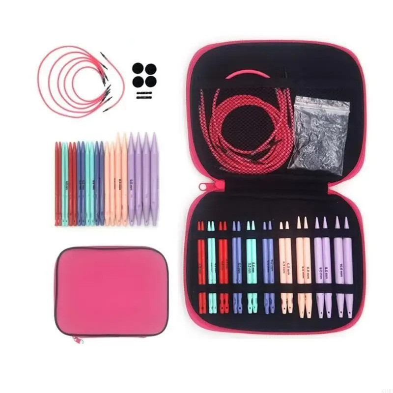 10Pairs ABS Interchangeable Circular Knitting Needle Set with Case for Knitting Weaving 3.75mm-10mm 