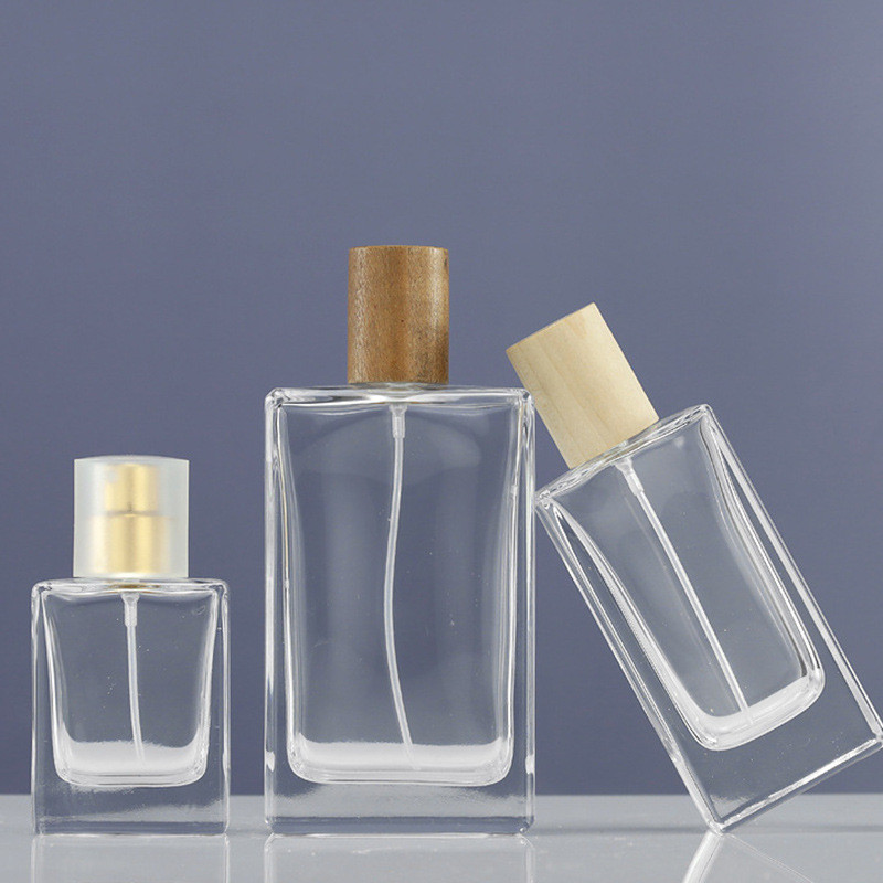 30ml น้ําหอมขวดแก้ว 50ml Sub-bottling แบบพกพา Fine สเปรย์แบนสแควร์โปร่งใสขวดขวดเปล่า ASKI