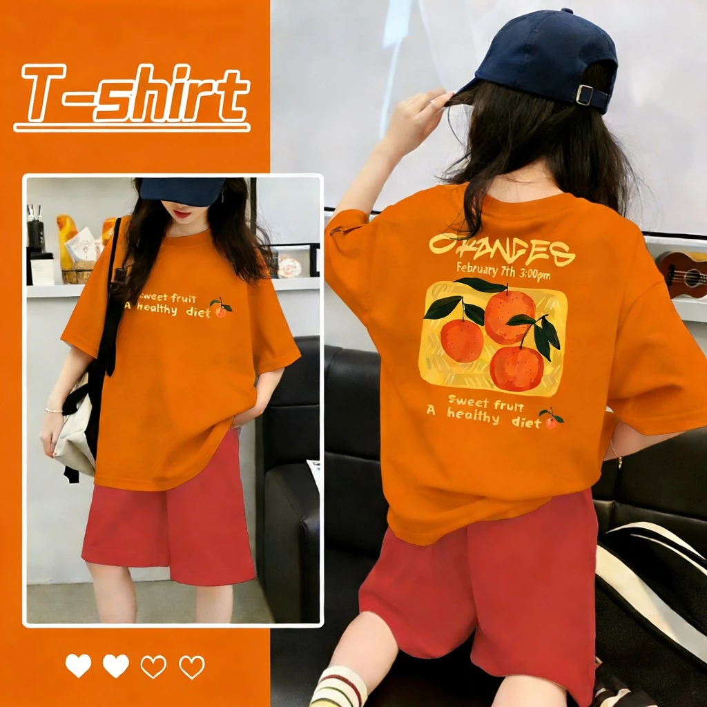 Yout-children เสื้อเด็ก ของเด็ก เสื้อคอกลม cotton ลายพิมพ์ทันสมัย 'Orange' สบายและนุ่ม ระบายอากาศดี อายุ 2-9 ปี