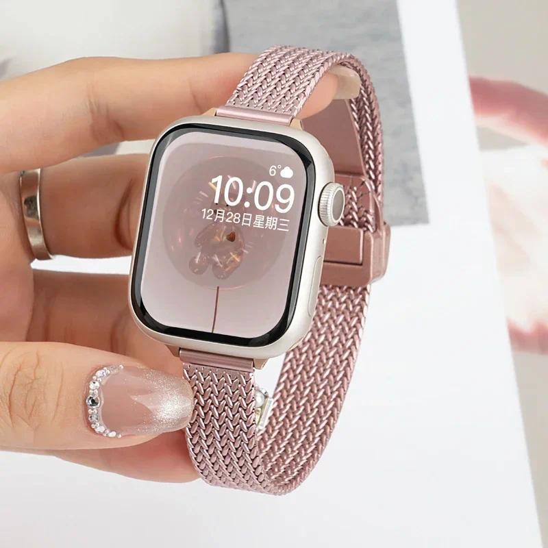 สายเหล็ก Milanese สําหรับ Apple Watch Ultra 3 2 1 49 มม. Series 11 10 46 มม. 45 มม. 44 มม. 42 มม. 9 8 7 6 5 SE 4