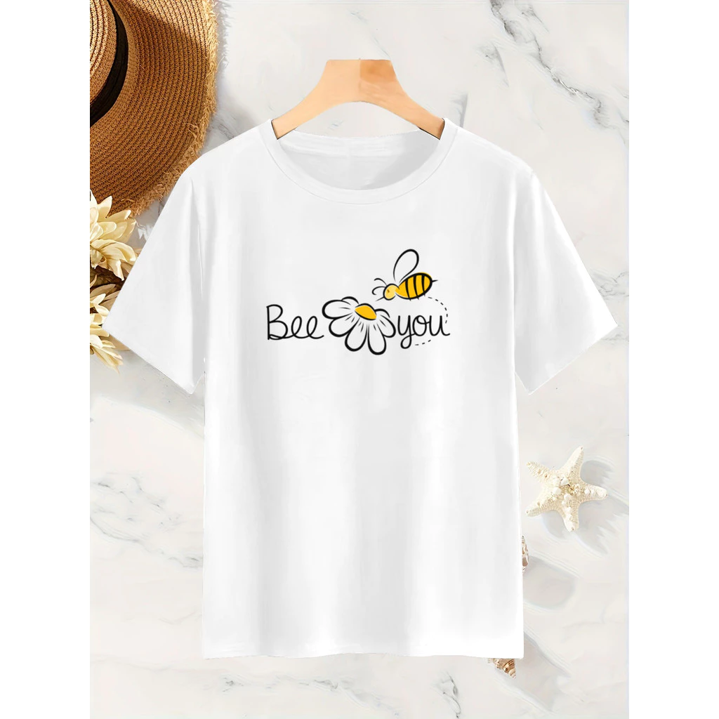เสื้อยืดผู้หญิงลายผึ้งดอกไม้ แขนสั้นคอกลม ทรงหลวม thumbnail 9