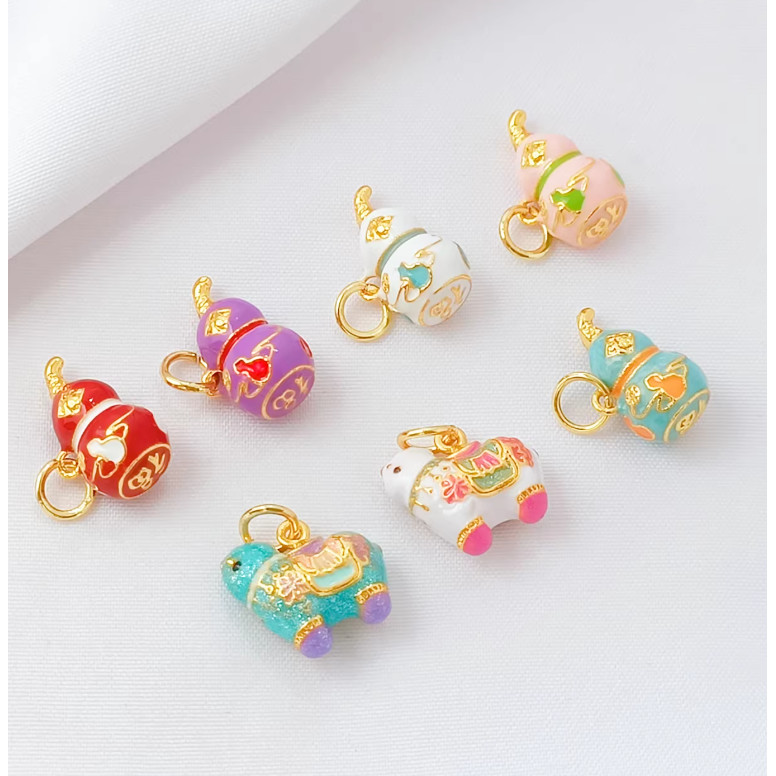 จี้พวงมาลัยพอนียาวก้างปลาสีENAMEL 14K Gold DIY.Hand-Braided เชือกสร้อยข้อมือลูกปัด