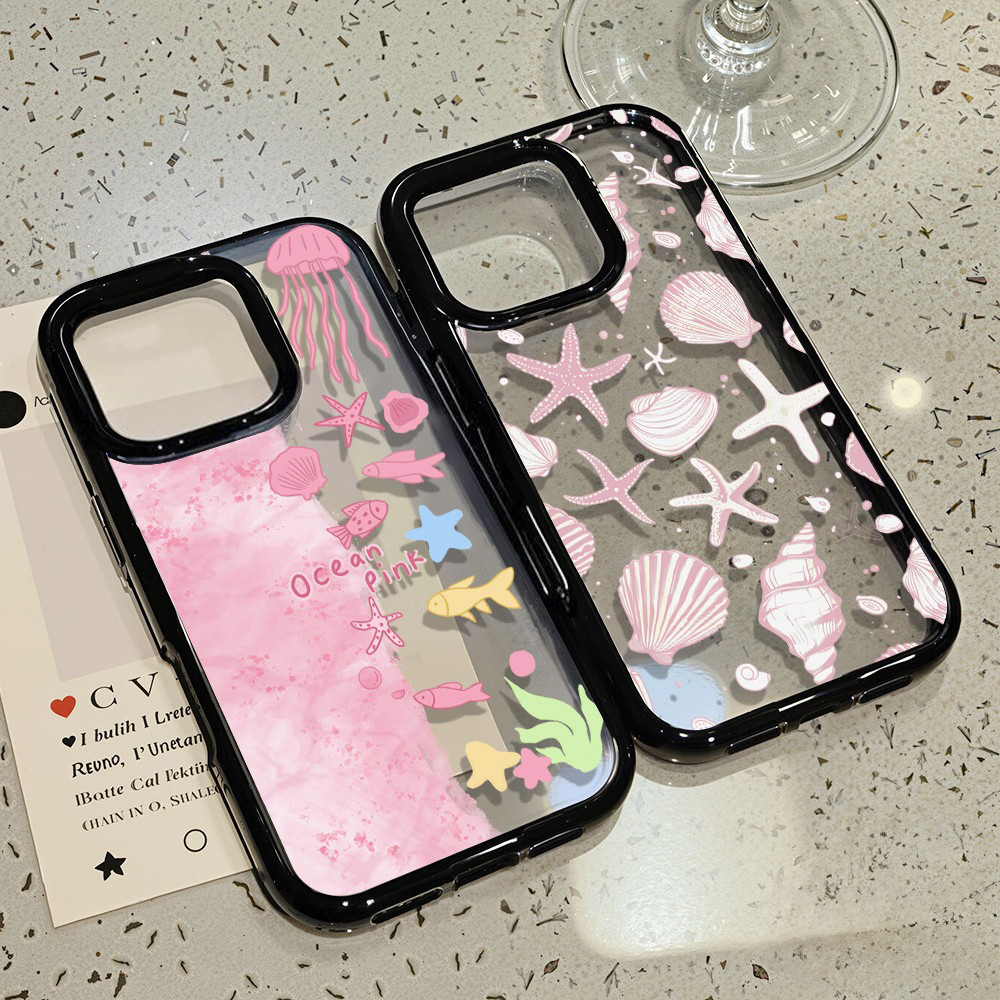 เคสไอโฟนลายชีวิตทะเล สีฟ้าสีชมพู สำหรับ iPhone 11 Pro Max iPhone 12 Pro iPhone 13 Pro Max iPhone 14 Plus iPhone 14 Pro M