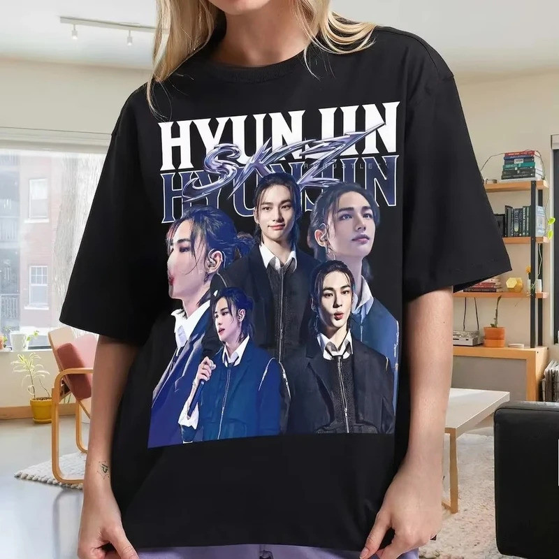 KEMEJA Vintage Hyunjin เสื้อกราฟิก Hyunjin Y2K Vintage Hyunjin เสื้อกราฟิก Kpop เสื้อผ้าสําหรับผู้หญ
