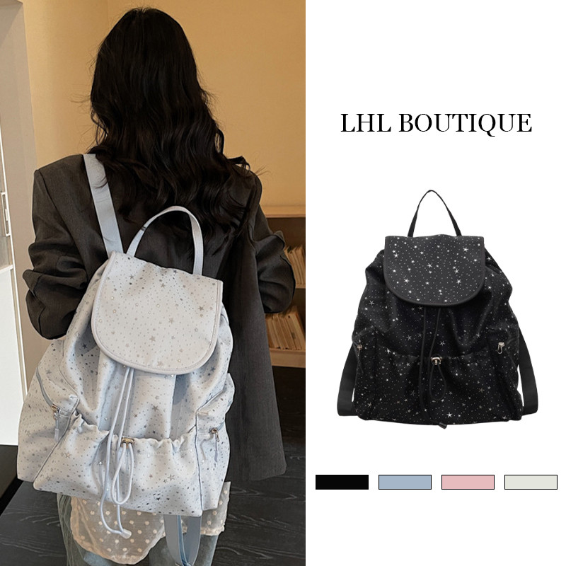 LHL BOUTIQUE  กระเป๋าเป้สะพายหลังลายจุด น้ำหนักเบาที่มีความจุมาก เหมาะสำหรับใช้งานทั่วไป