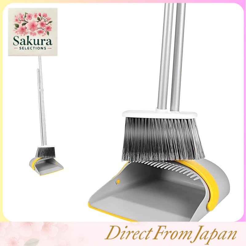 CLEANHOME Broom and Dustpan Set, Upright Cleaning Set, Broom for Indoor and Outdoor Use, Compact and