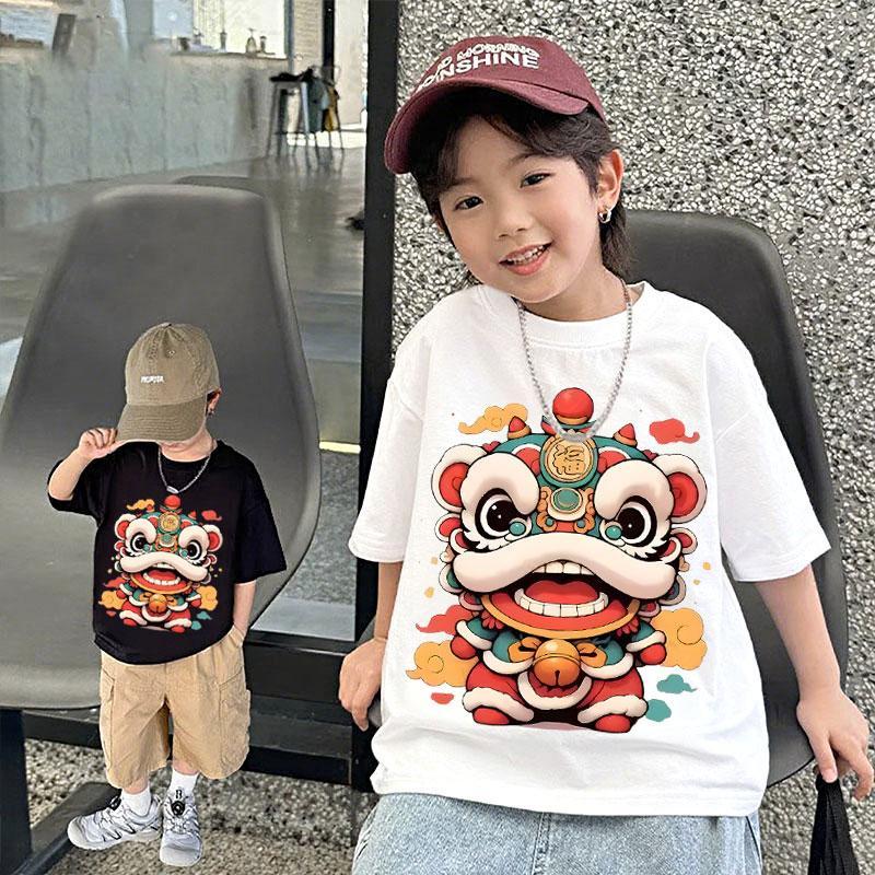 จัดส่งจากประเทศไทย เด็กเด็กชายคอกลมสีแดงปีใหม่เทศกาลการ์ตูนแฟชั่นเสื้อแขนสั้นสําหรับเด็กอเนกประสงค์ - รูปที่ 3