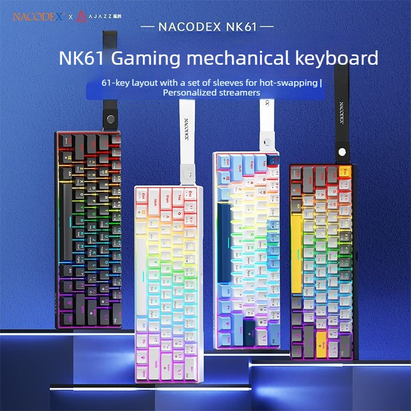 AJAZZ NK61 61-Key Red Switch USB คีย์บอร์ดแบบมีสายสําหรับเล่นเกม Hot-Swappable เข้ากันได้กับ Win/Mac