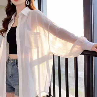 เสื้อเชิ้ตแขนยาวผู้หญิง ผ้าชีฟองเนื้อละเอียด เบาสบาย