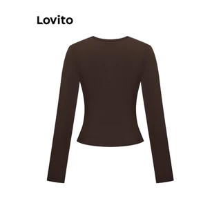 (KOL's pick) Lovito เสื้อยืดผู้หญิง มีกระดุม สีพื้น สไตล์แคชชวล เกาหลี อินเทรนด์ L106AD183