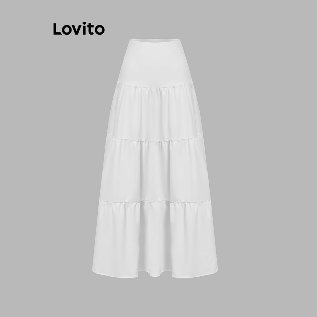Lovito กระโปรงลำลองผู้หญิง สีพื้น กระโปรงฤดูร้อน/ฤดูใบไม้ผลิ L85AD112 ราคา ถูกที่สุด ดีลบีเคเค แกลเลอรีภาพที่ 4