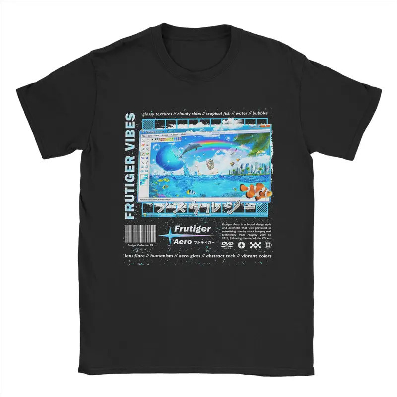 เสื้อยืดผู้ชาย Frutiger Aero Fashion Collection Frutiger Vibes เสื้อยืดลายตลก แขนสั้น คอกลม ผลิตจากผ