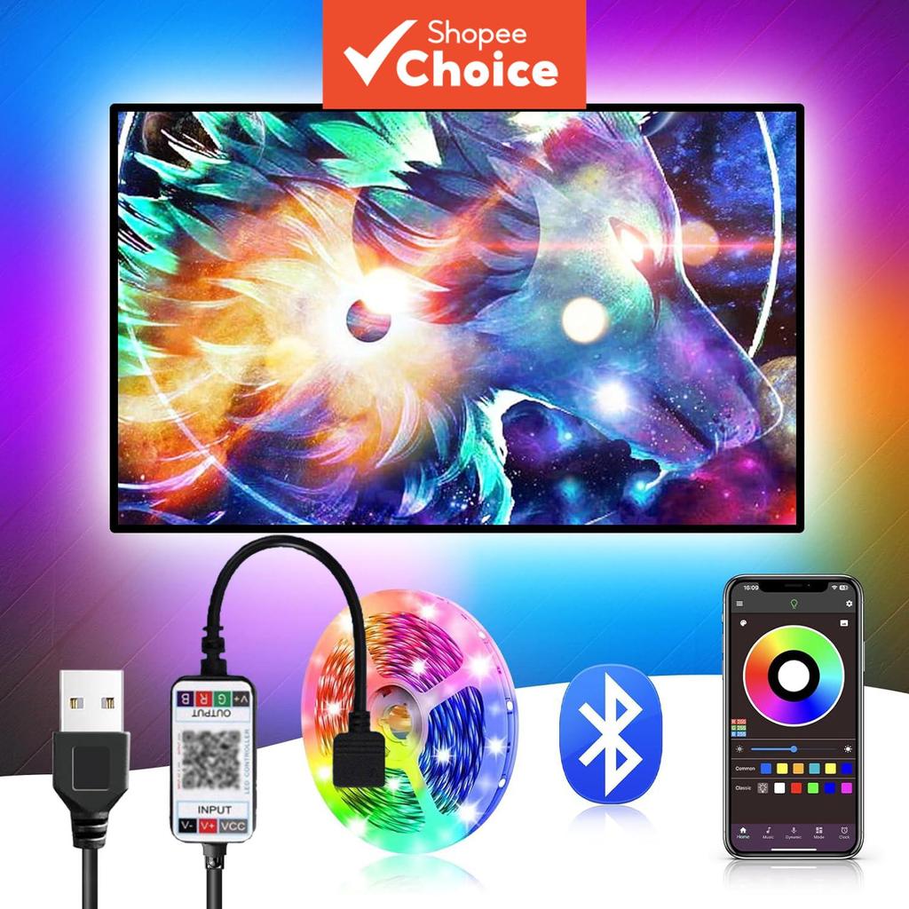 ชุดไฟเส้น LED RGB บลูทูธ, ไฟเส้นหลังทีวีแรงดันต่ํา 5V USB บลูทูธ ไฟเส้น LED สําหรับห้องนั่งเล่น