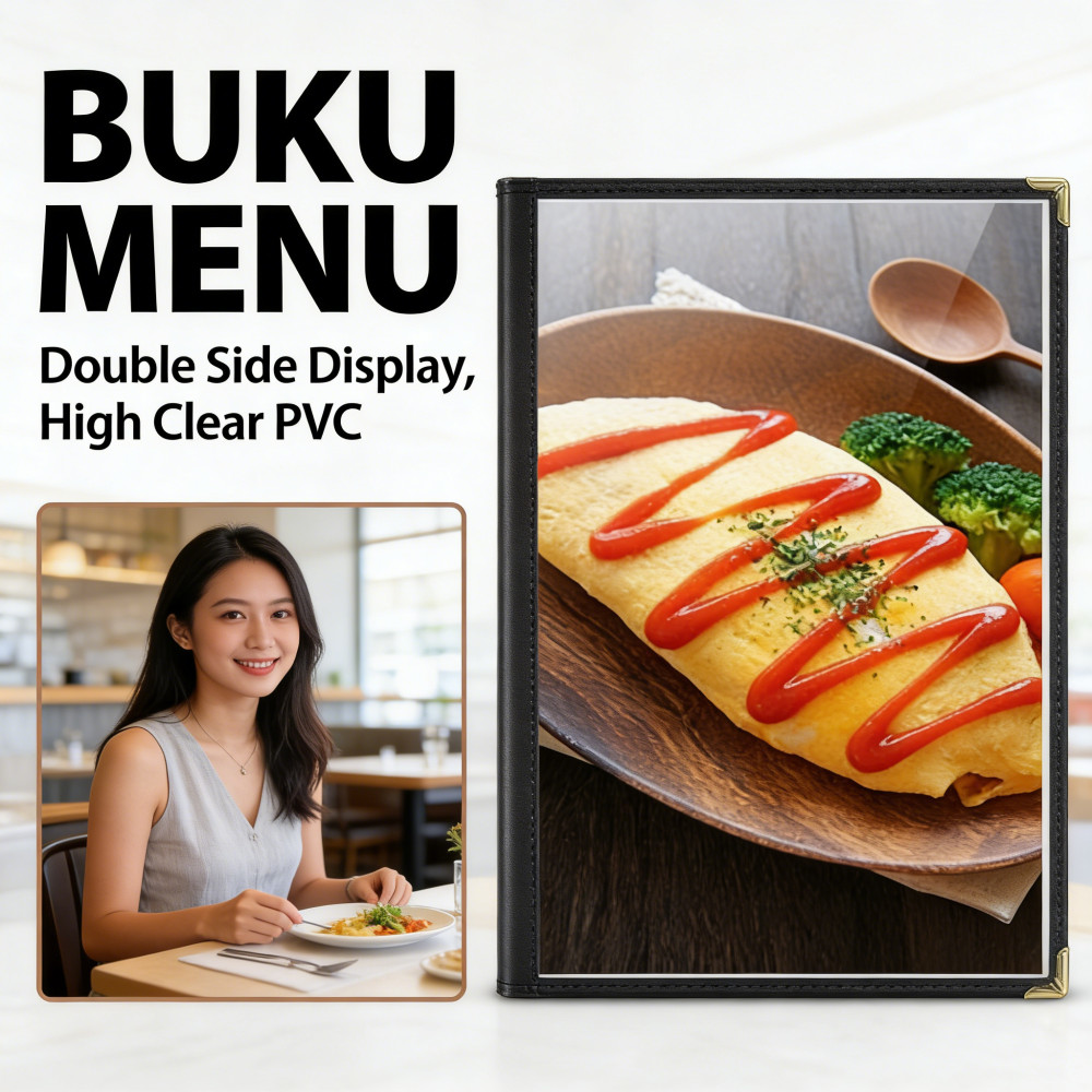 Resto Cover Menu-Black A4 Leather Book Protective Cover 4 หน้าเมนู