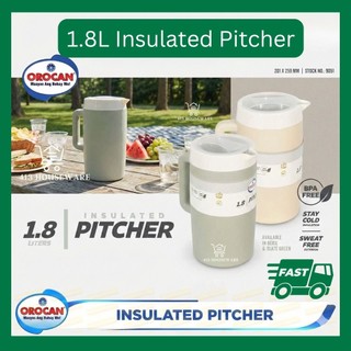 Orocan Insulated Pitcher 1.8L Hot Cold Double Walled Pitsel Pitchel Sweat Proof Insulation Jug