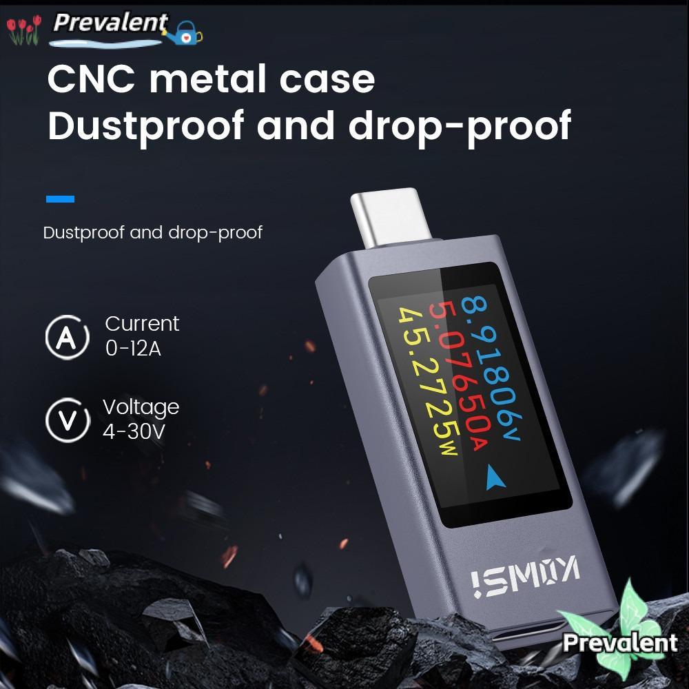 PREVALENT Power Meter Tester, Type-C DC 4-30V 0-12A Current และแรงดันไฟฟ้า Monitor, จอแสดงผล LCD PD 