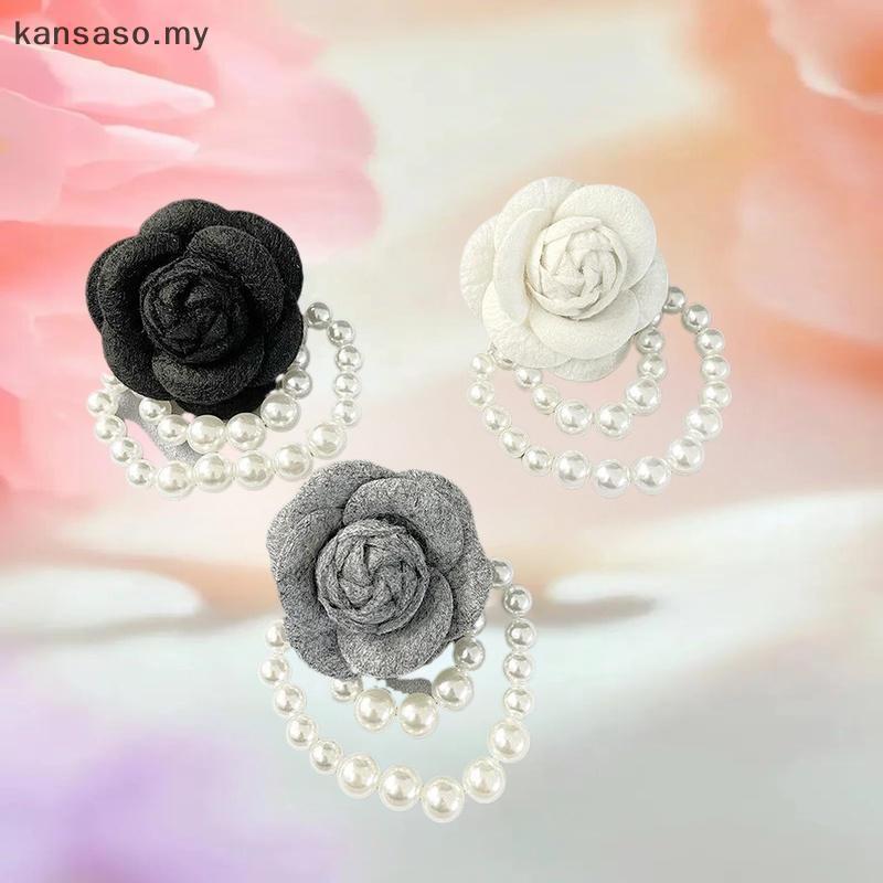 [KSA] แฟชั่นผ้า Camellia ดอกไม้ Pearl sel Corsage เข็มกลัด Pins ผู้หญิงเสื้อคอเครื่องประดับอุปกรณ์เส