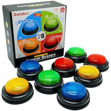 กะพริบ 8 แพ็คสําหรับเกม Trivia, ออดคําตอบสําหรับห้องเรียน, ออด Feud Jeopardy ครอบครัว, ออดเกมพร้อมไฟ