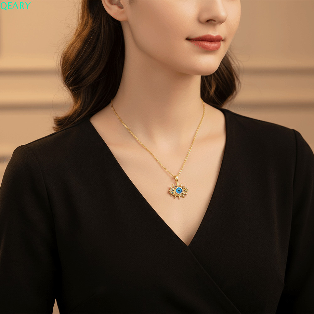 สร้อยคอลายตาปีศาจQEARY ไทเทเนียมเคลือบทาalc พร้อมจี้วินเทจหรูหรา เพอร์เฟคสำหรับงานแต่งกายพิเศษ