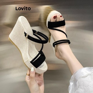 Lovito รองเท้าส้นเตารีด ไขว้ธรรมดาหรูหราสําหรับผู้หญิง LFA66…