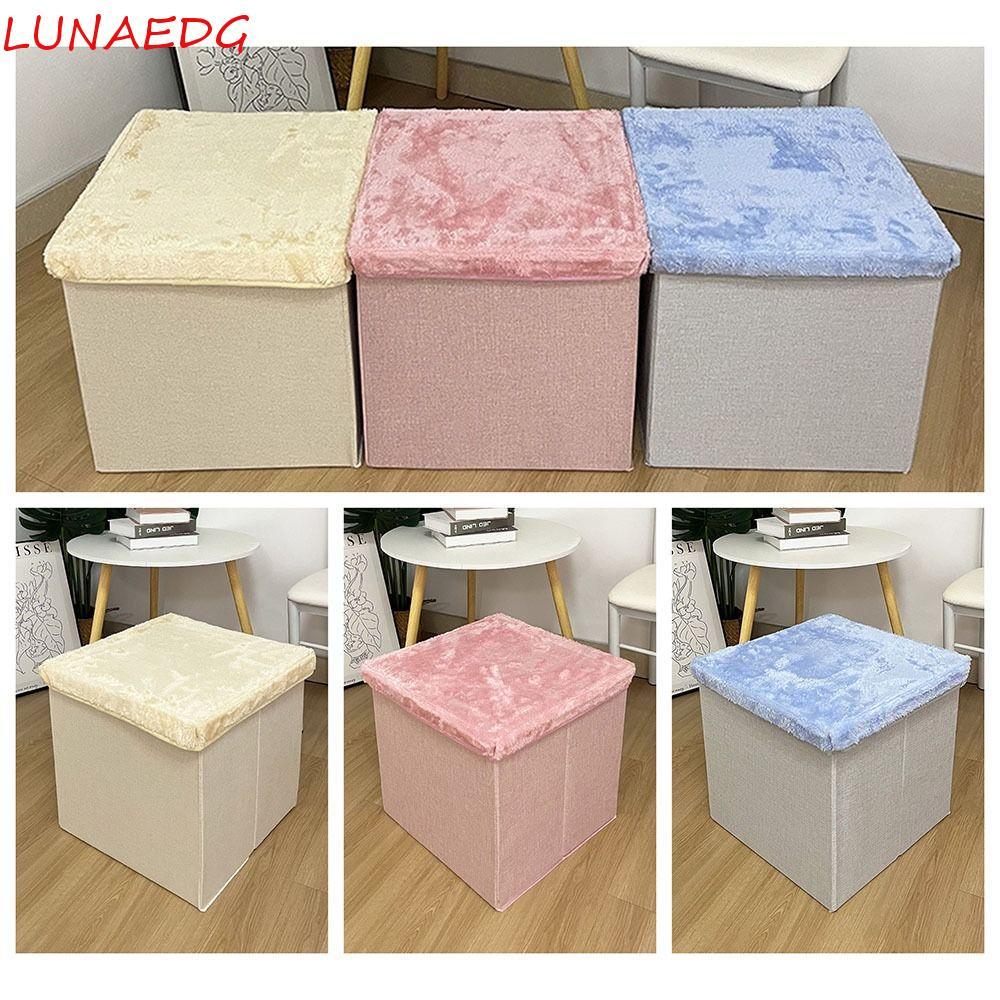 LUNAEDGE Storage Ottoman, Space Saving Multi-Functional Folding Seat Ottoman, Decorative Solid Color