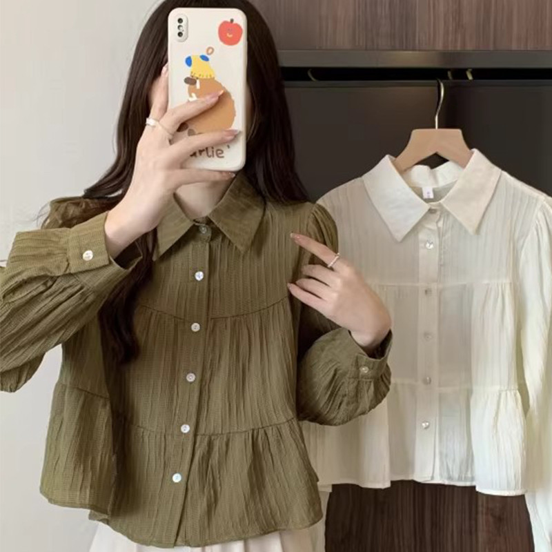 W697 ขอนำเสนอเสื้อเชิ้ตแขนยาวแบบกระดุมแถวเดียวสไตล์เกาหลีรุ่นใหม่ คอปกพับลง เหมาะสำหรับฤดูใบไม้ผลิและฤดูร้
