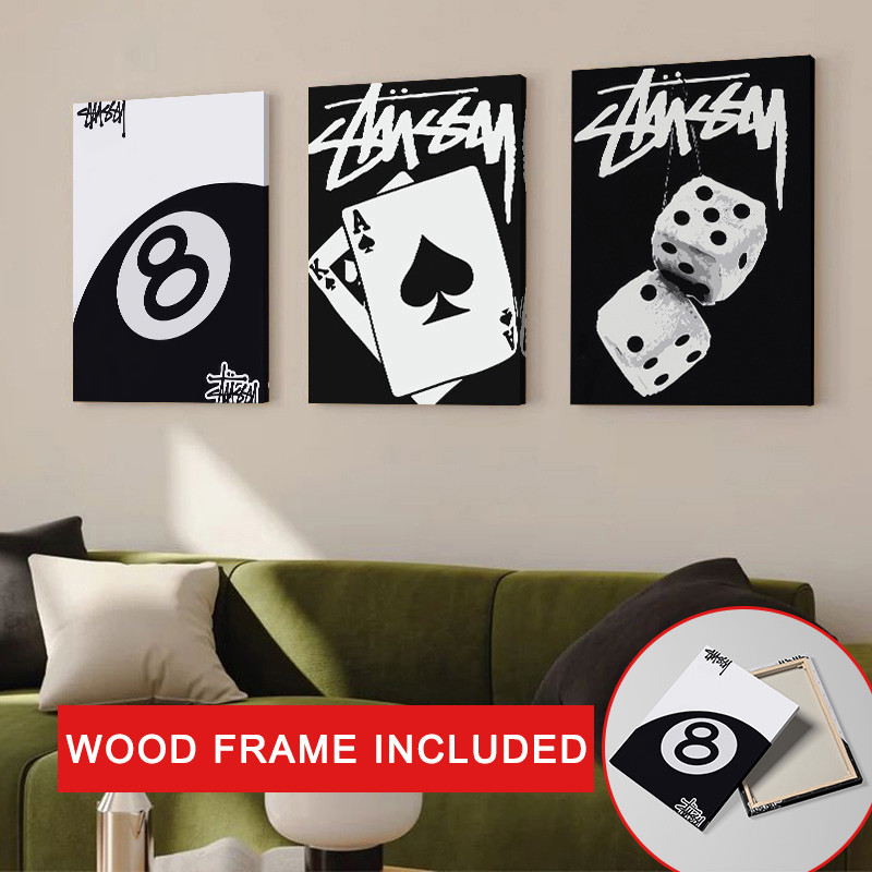 (พร้อมกรอบ) Dice NO.8 Ball สีดําและสีขาว Wall Art โปสเตอร์พิมพ์ Nordic บิลเลียด Club ความงามภาพวาดผ้าใบสําหรับห้องนั่งเล่นตกแต่งบ้าน