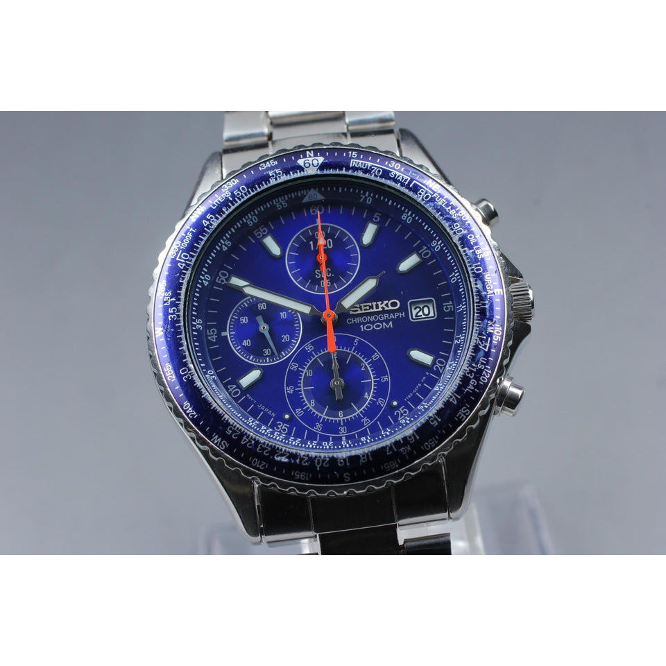 Vintage 2003 [exc+5] seiko pilot 7t92-0cf0 blue chronograph 42mm qz men's watch