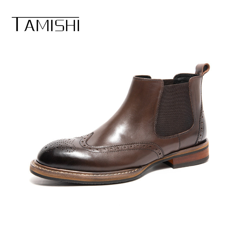 GX-2218 Braddock แกะสลักรองเท้าผู้ชายของแท้หนัง Casual Mens Chelsea Martin Boots Retro สไตล์อังกฤษรอ