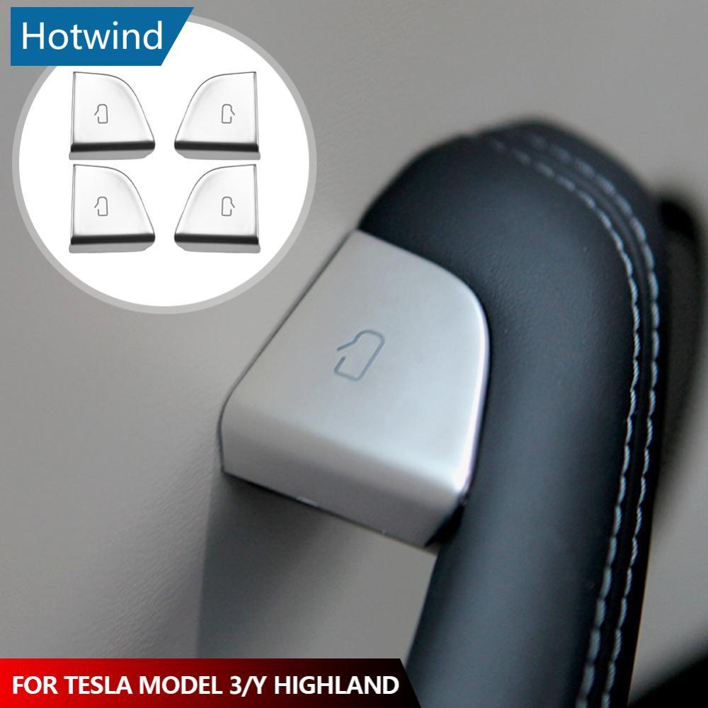 HW 4 ชิ้น/เซ็ตประตูรถปุ่มป้องกันสําหรับ Tesla รุ่น 3/Y Highland ABS Silver สไตล์ Scratch ป้องกันครอบ