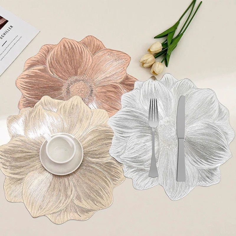 High-value Light Luxury Lotus Anti-slip Placemat ชาม Coaster PVC ฉนวนกันความร้อนหนา Shop ครัวเรือนล้