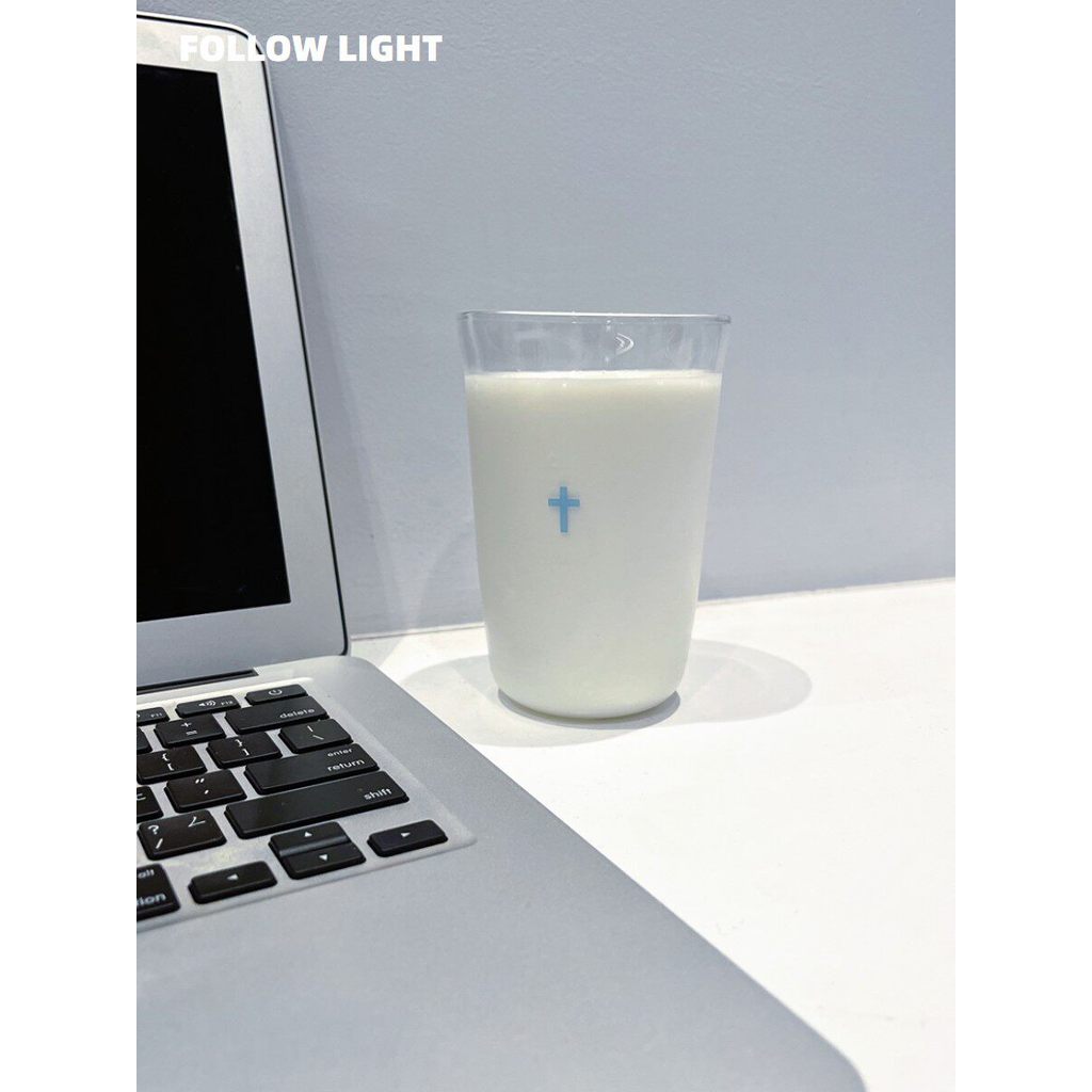 แก้วมัทฉะใส แก้วใส ด้วยการออกแบบดั้งเดิมของ Follow Light "Love" ข้ามที่เรียบง่ายและโปร่งใสเปิดแก้วบอ