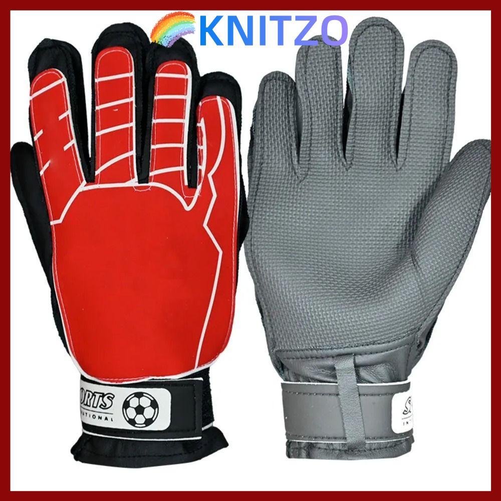 ถุงมือผู้รักษาประตูกันลื่น KNitzo สำหรับเด็กและเยาวชน ออกแบบมาพร้อมโลโก้ทีม และเพิ่มความหนาด้วยยาง-latex ให้การจับที่แน่นขึ้น