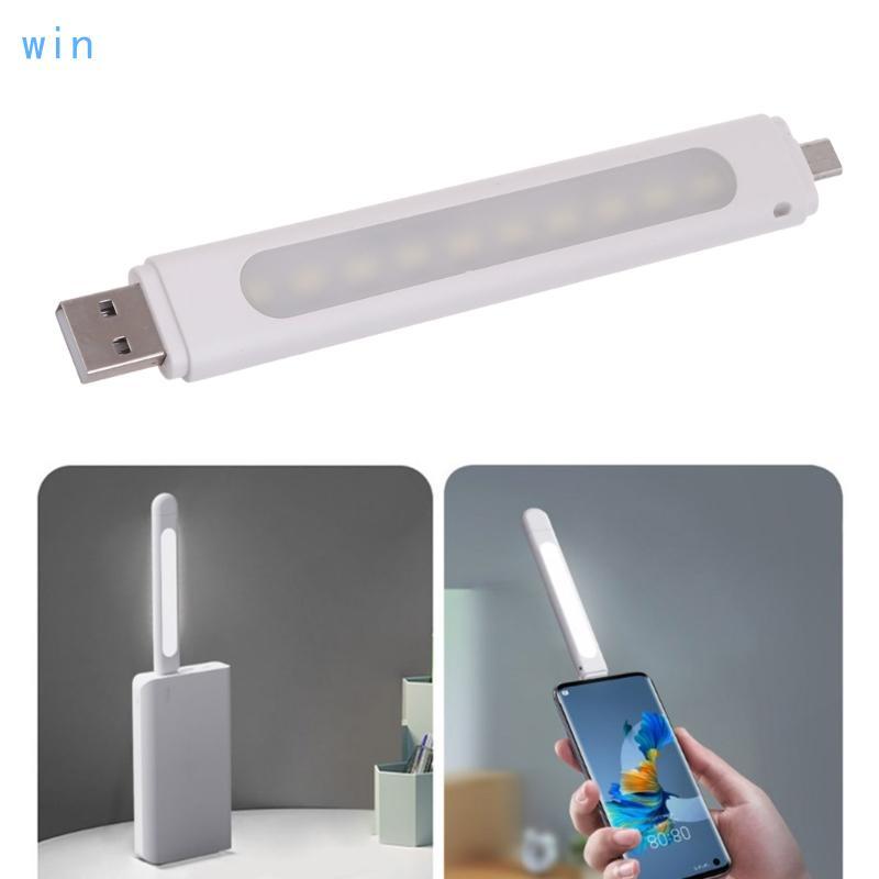 Win แบบพกพา USB Night Light 10 LEDs 2W Cold Glow สําหรับ Camping Travel Micro USB TypeC