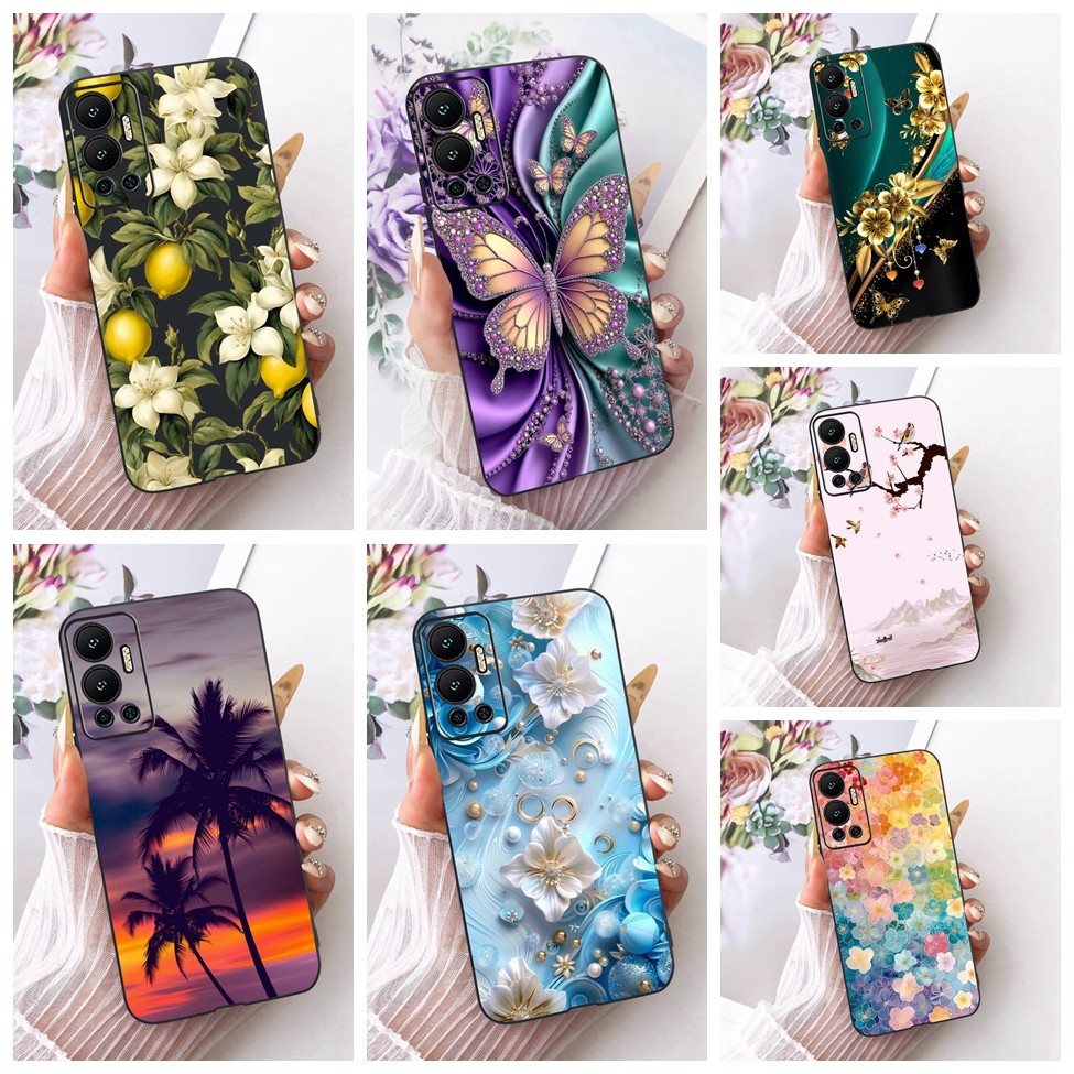 เคสโทรศัพท์ Infinix Hot 12 ฝาครอบซิลิโคนแมวน่ารักแฟชั่นตลกทาสีปลอก X6817 X6817B