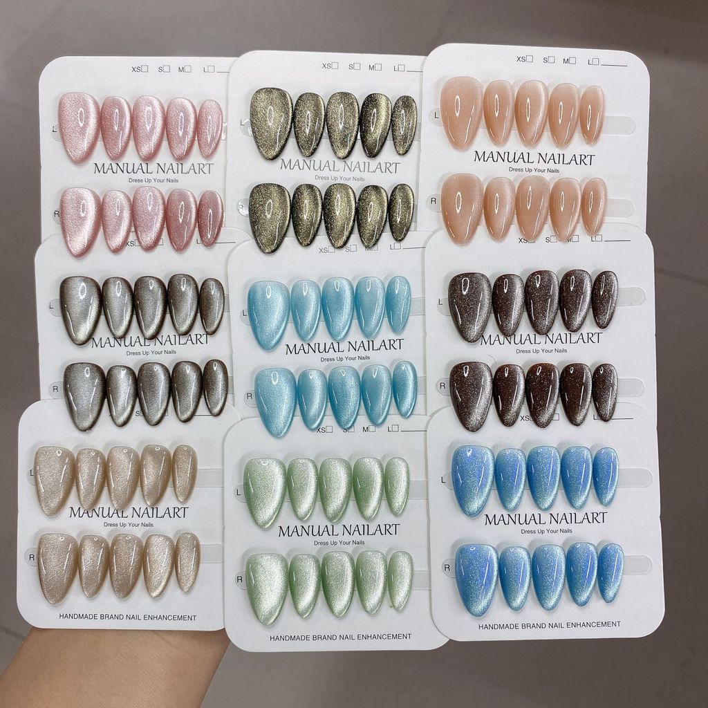 ชุดเครื่องมือฟรีพร้อมกาว ทําด้วยมือกดบนเล็บประกายคริสตัล Cats Eye CM03-CM27 ประดิษฐ์ Phototherapy เล