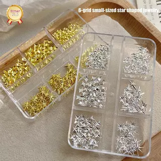 SuperNail 6 กริด Metallic Gold Silver Nail Art Rhinestones Decor เล็บ Charms Flatba Starburst Pentagrams อัญมณีเล็บอุปกรณ์เสริม Vary