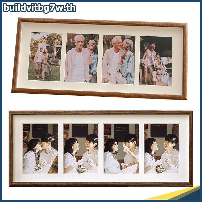 BV 8x20 กรอบรูปไม้ - กรอบรูป 8x20 พร้อมแสดงเสื่อ 4 ชิ้น 4x6 รูปภาพ, กรอบรูป 4x6 ไม้ TH