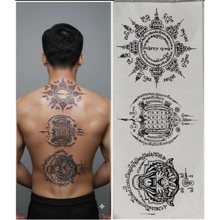 MM StikerTattoo ยันต์ สติ๊กเกอร์แทททู แทททู ลายสัก สักยันต์ ยันต์ไทย ห้าแถว เก้ายอด หนุมาน tattoo