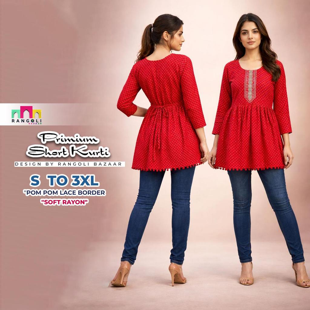 Premium Pom-Pom Short Top ( Short Kurti ) By Rangoli Bazaar