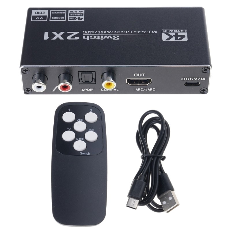 QUIM 2 Port HDTV Switching With Sound Extractor รองรับ 4K 120Hz และ HDR10 สําหรับเล่นเกม