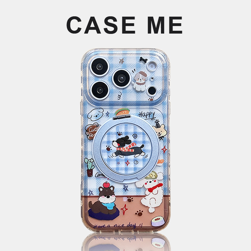 Kawaii Puppy ลายสก๊อตผู้ถือขาตั้ง IMD โทรศัพท์มือถือสําหรับ iPhone 17 16 15 14 Pro Max 13 iPhone14 Anti-drop โปร่งใสโทรศัพท์มือถือปกหลัง