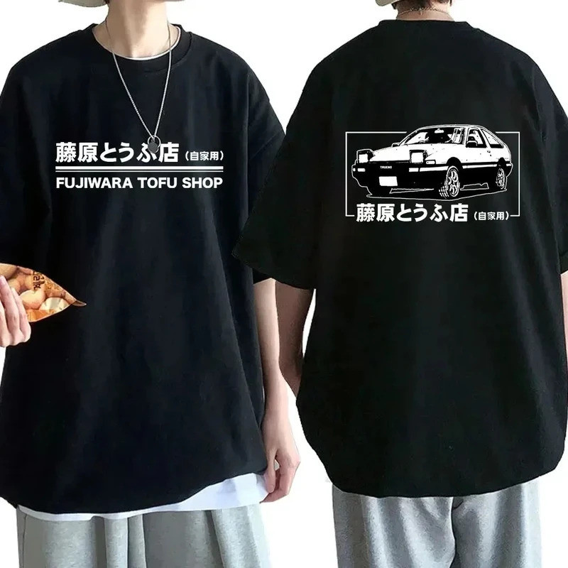 แฟชั่นอะนิเมะ Drift AE86 Initial D เสื้อยืด Dua Sisi Leher Bulat Armn Pendek Uni R34 Skyline GTR JDM