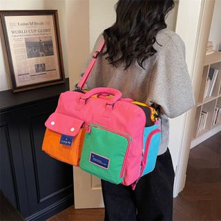 [จัดส่งฟรี] กระเป๋าเดินทางสีตัดกันแบบพกพาความจุขนาดใหญ่กีฬาย…
