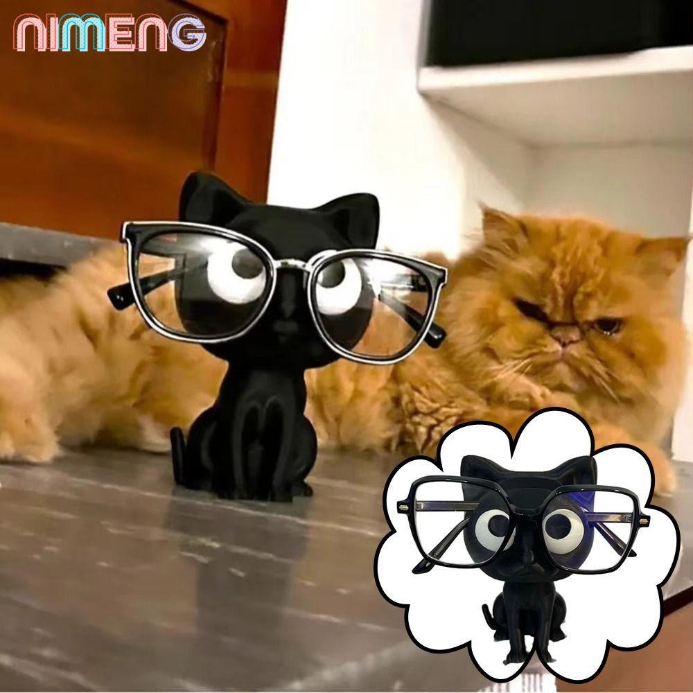 ที่วางแว่นตา นิเมง ขาตั้ง, ที่เก็บของตั้งโต๊ะที่วางรองรับแว่นตาขนาดเล็ก, เครื่องประดับแสดงมัลติฟังก์ชั่สีดําแมวแว่นกันแดดยืนแสดงตกแต่งบ้า