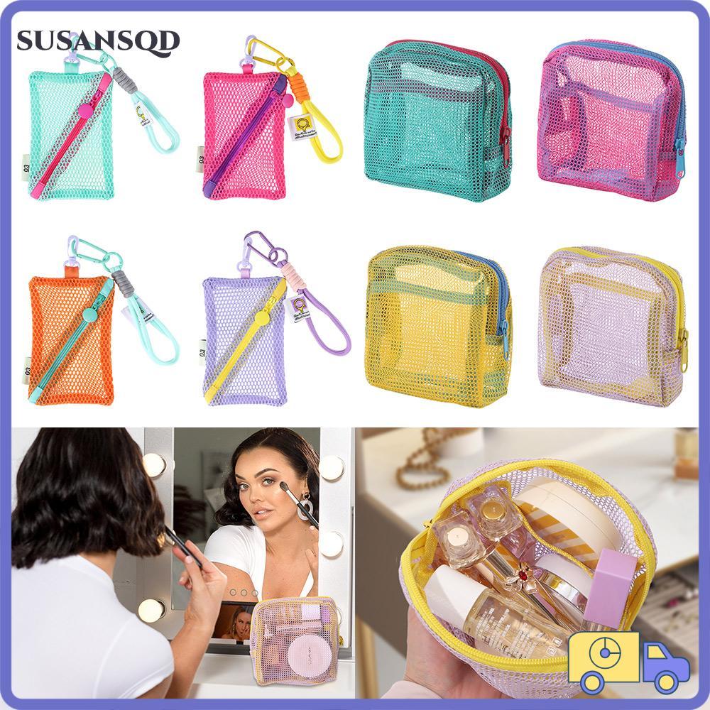 กระเป๋าเก็บของ SUSANSQD, กระเป๋าใส่เครื่องสําอางตาข่ายสี Dopamine, กระเป๋าใส่เหรียญความจุขนาดใหญ่สีลูกกวาด